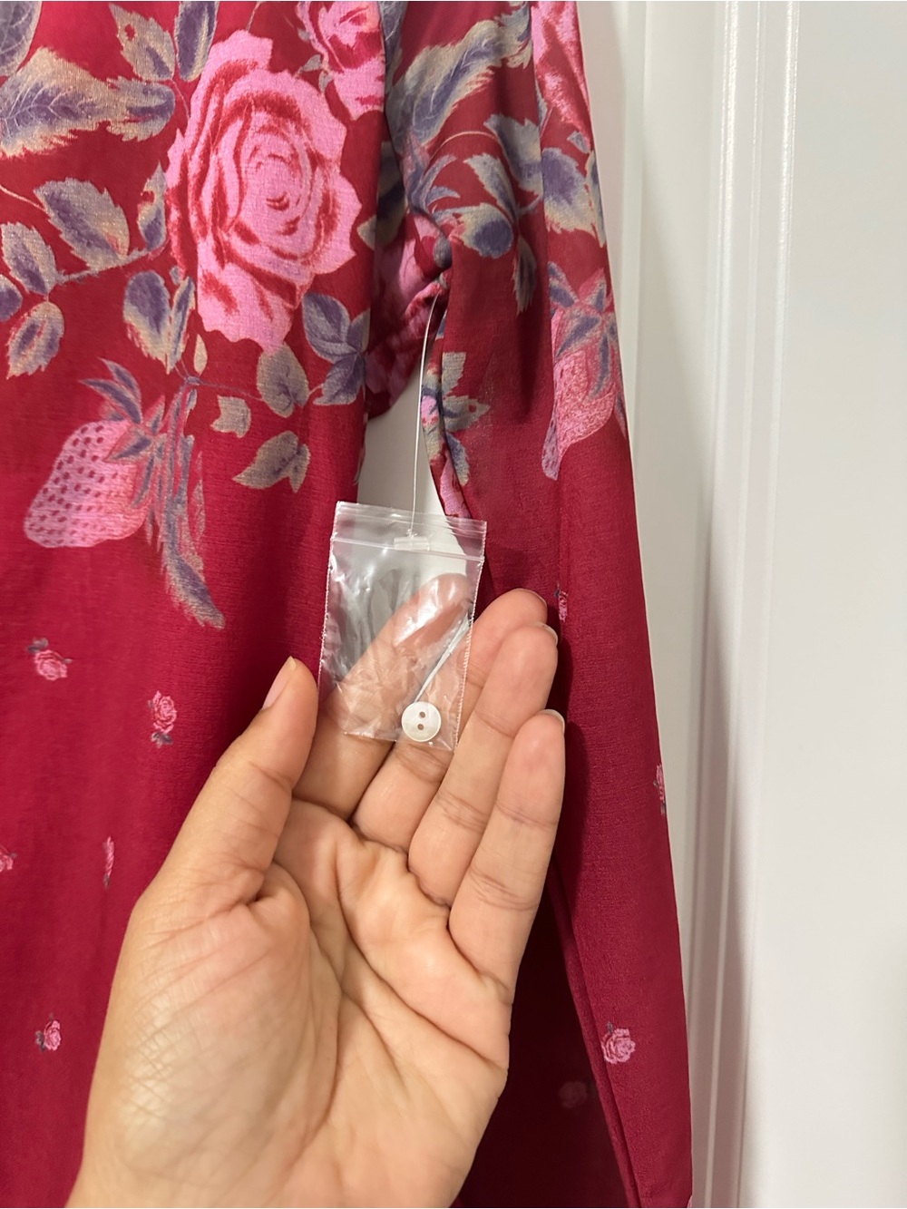 Free People x Revolve Small Top Raspberry Floral Sheer Button Long-Sleeve Top - Picture 10 of 12